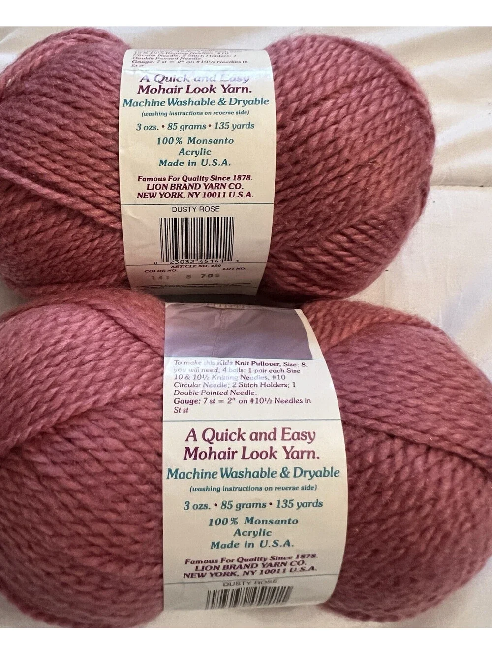 NEW  2 Lion Brand Yarn Jiffy Mohair Look  Dusty Rose Monsanto Acrylic Lot 705